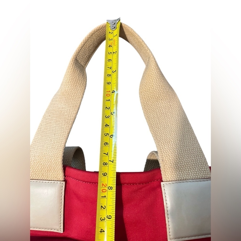 BURBERRY Red Canvas Ivory Fabric Leather Handles Satchel Tote Bag Made in Italy - Picture 14 of 16